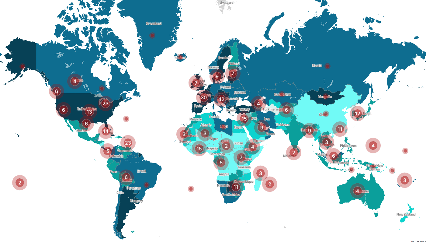 COVID outbreaks map 2019 to April 2022.