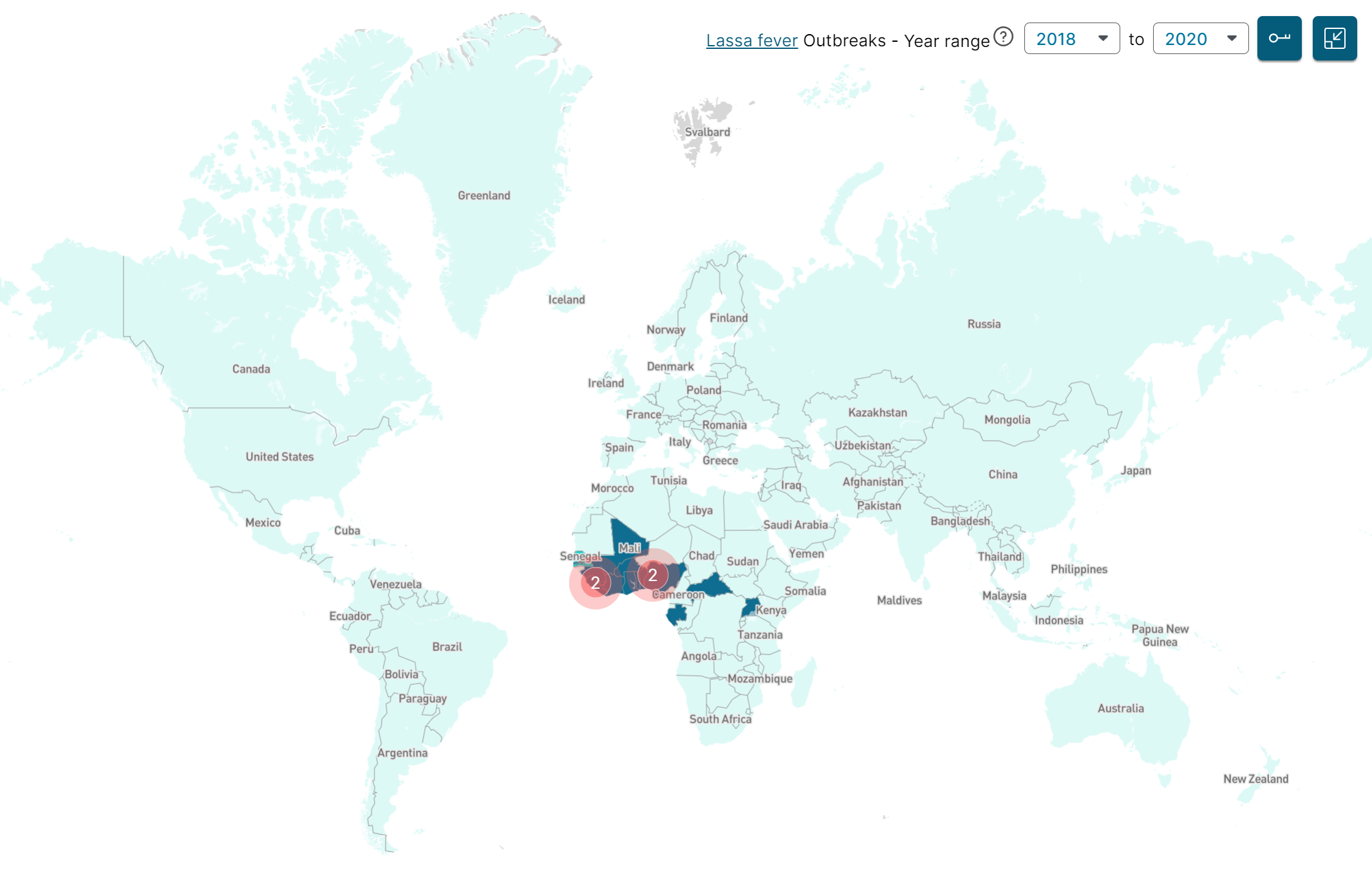 Lassa Fever outbreaks map 2018-2020