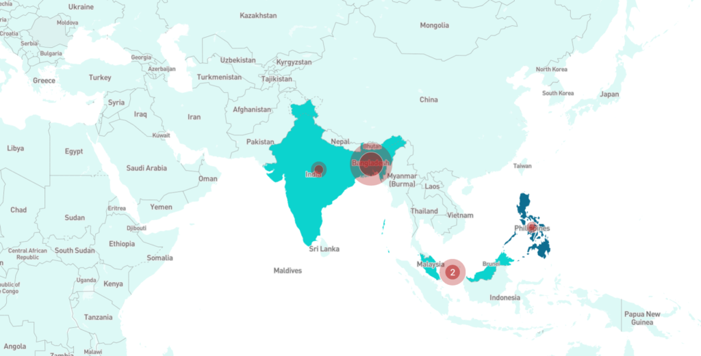 Nipah virus outbreaks map, 1998 - 2019